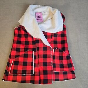 JEN & CO Red Black Buffalo Plaid‎ Sherpa Lined Vest Sleeveless Pockets M NEW